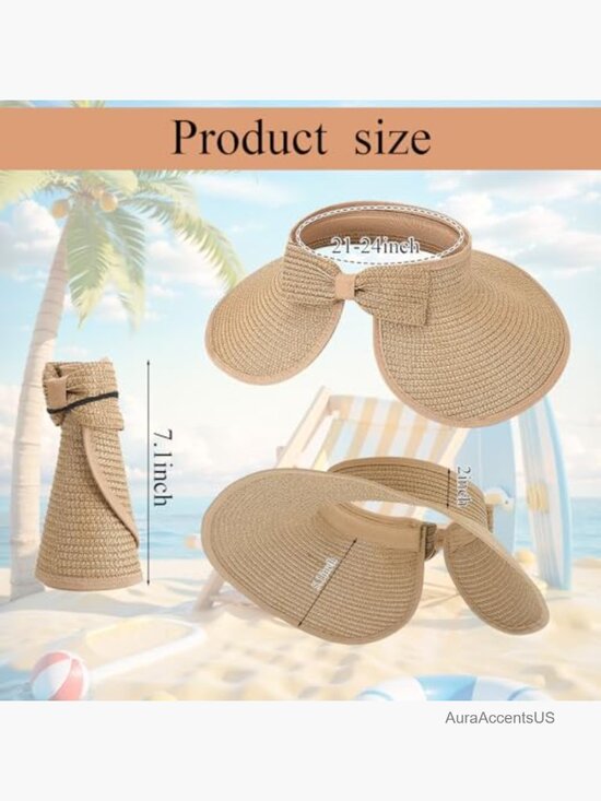 Wide Brim Foldable Straw Sun Visor Hat UPF 50+ Womens Summer Beach